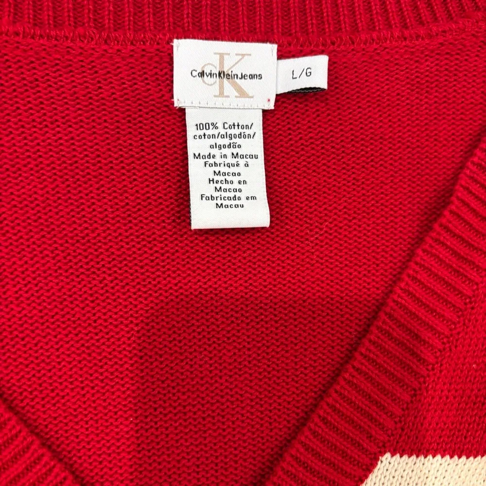 Calvin Klein Women’s Sweater – Red & White, Size Large